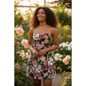 Urban Outfitters Kimchi Blue Floral Structured Strapless Dress Size Medium